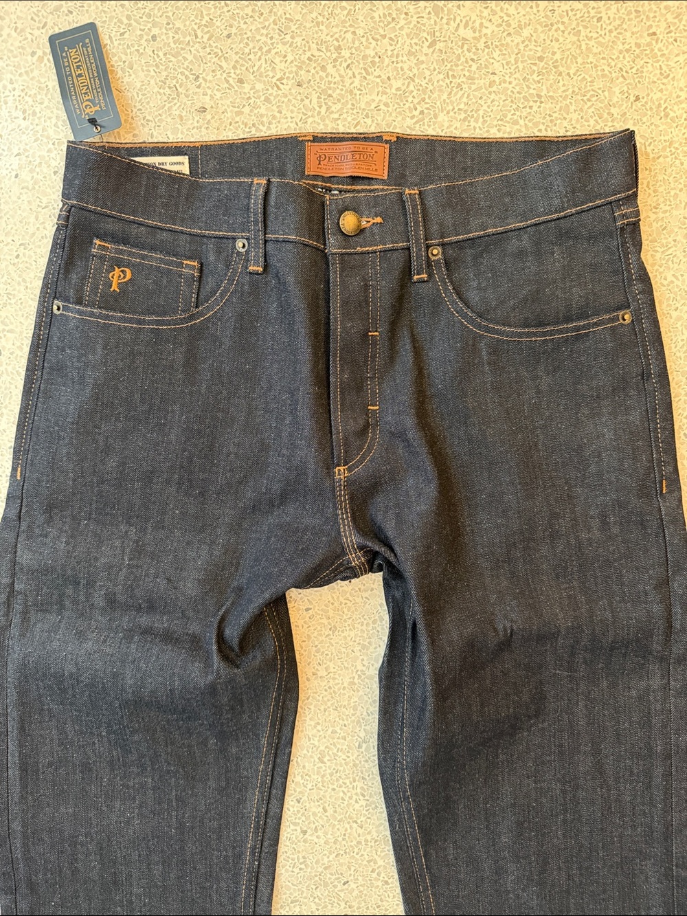 Pendleton Men's Straight Relaxed Selvedge Raw Jeans in Dark Indigo 32 x 32